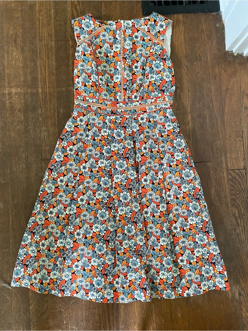 Floral Sleeveless Midi Dress in Orange and Blue